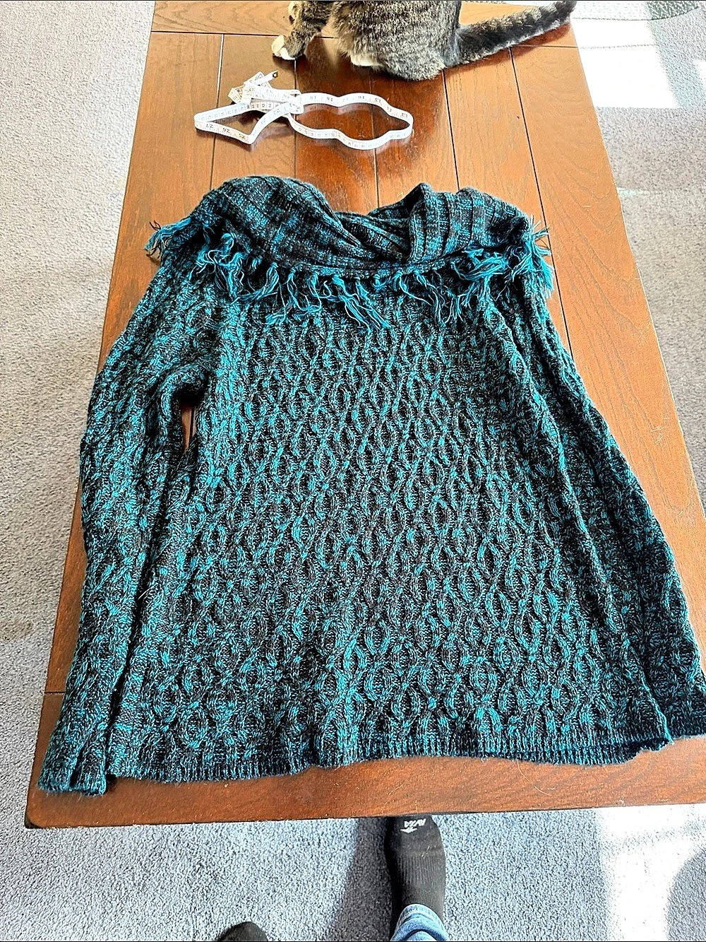 ny collection Cowl Neck Sweater in Blue & Black Size Large